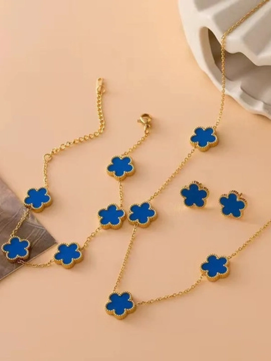 Набор Van Cleef для девочек, женский, кольцо, девочек, браслет, белый, синий, бордовый, черный - 