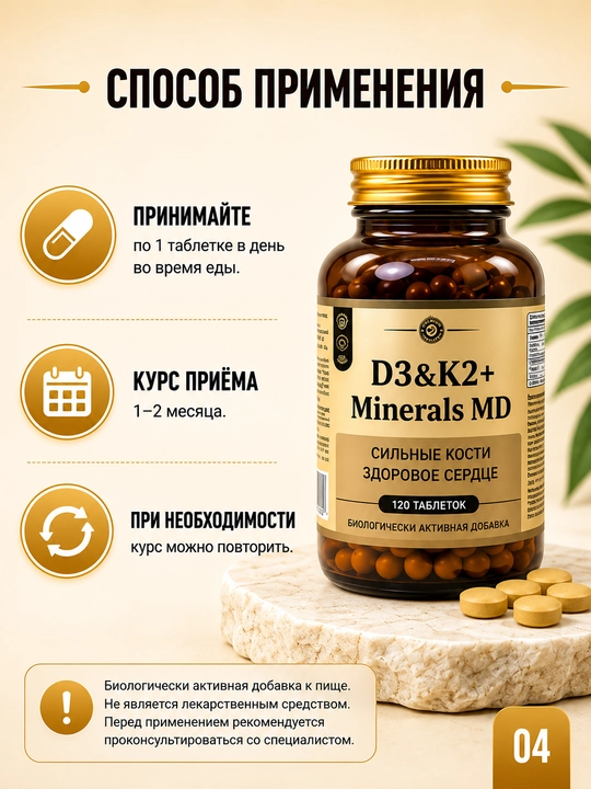D3 & K2 + Minerals MD Biologik faol qo‘shimcha BFQ, D3 vitamini, K2 vitamini, 100 kapsula