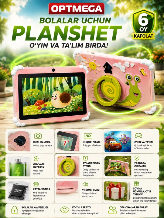 Детский планшет Smartik, Android 14, 128 ГБ, MTK6737, 600 игр HADIKO