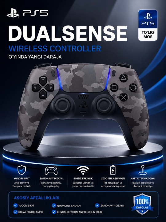 Bluetooth, tebranish va premium dizaynli PS5 DualSense simsiz kontrolleri - 