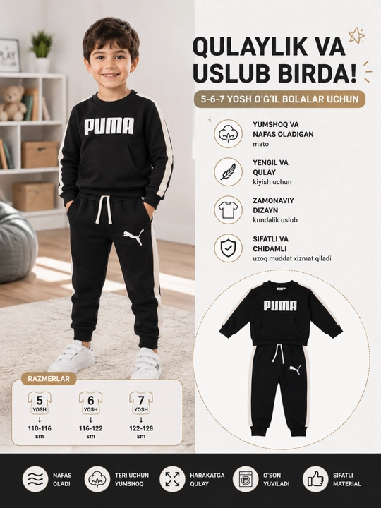 Детский спортивный костюм в стиле Puma для мальчиков и девочек 5-6-7 лет - 