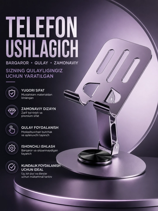 Premium telefon va planshet uchun universal yig‘iladigan metall taglik - 