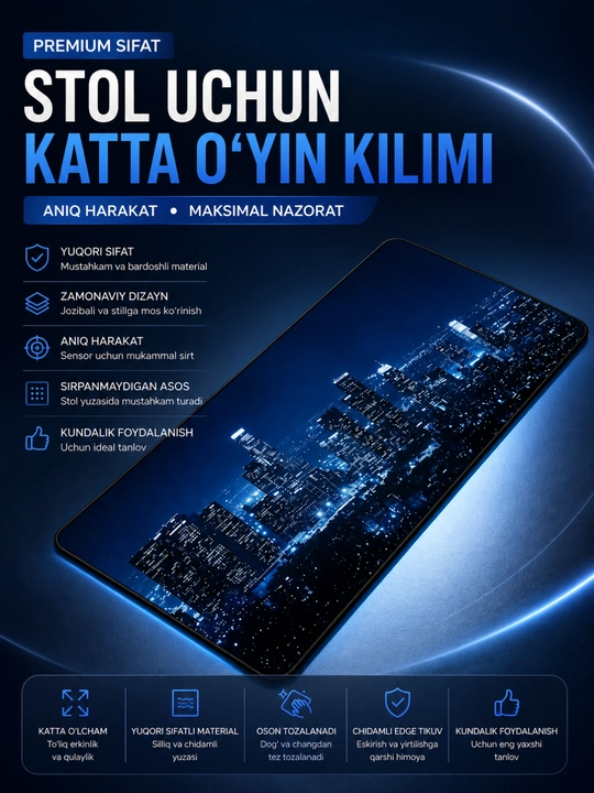 Katta Gaming Mousepad – Sirpanmaydigan, Tezkor Harakat va Yuqori Aniqlik uchun Gilamcha - 
