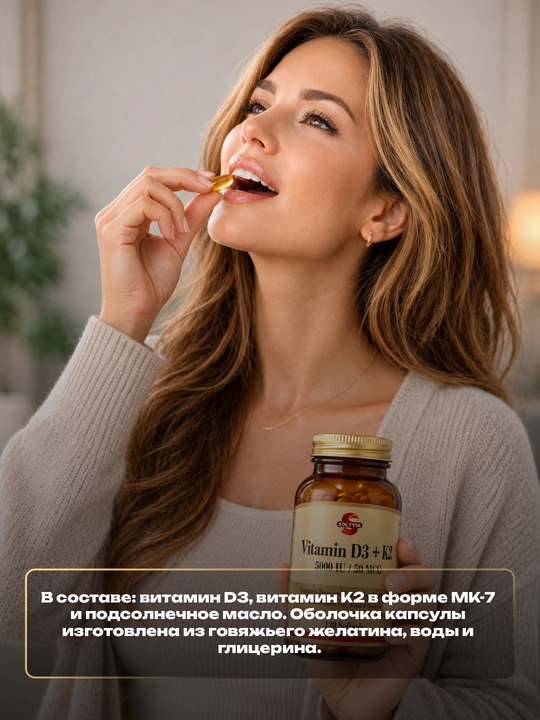 Solyvia Vitamin D3 + K2 5000 ME, 60/120 kapsula – suyaklar va immunitet uchun