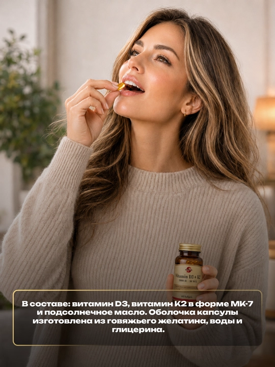 Solyvia Vitamin D3 + K2 5000 ME, 60/120 kapsula – suyaklar va immunitet uchun