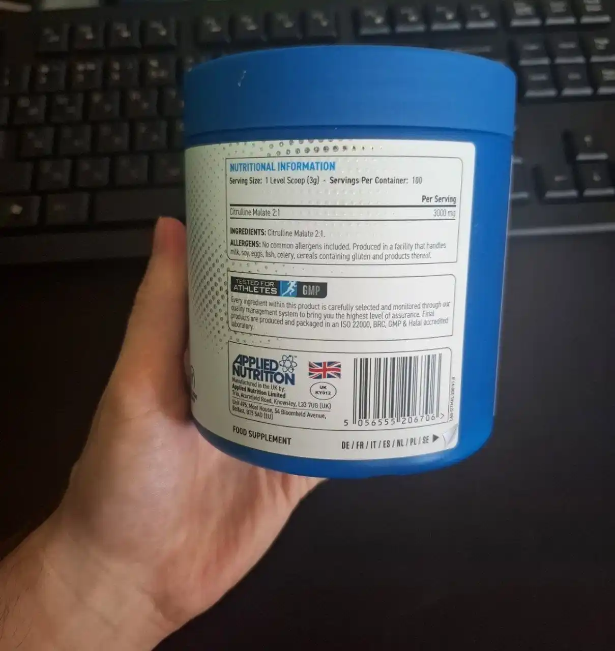 Applied Nutrition Sitrulin malati – Energiya, kuch, 100 porsiya, 300 g