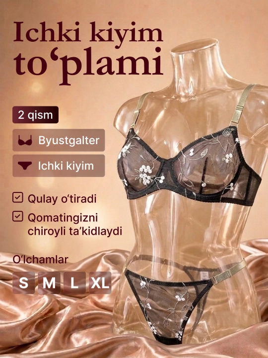 Женский прозрачный кружевной комплект нижнего белья – S–XL - 