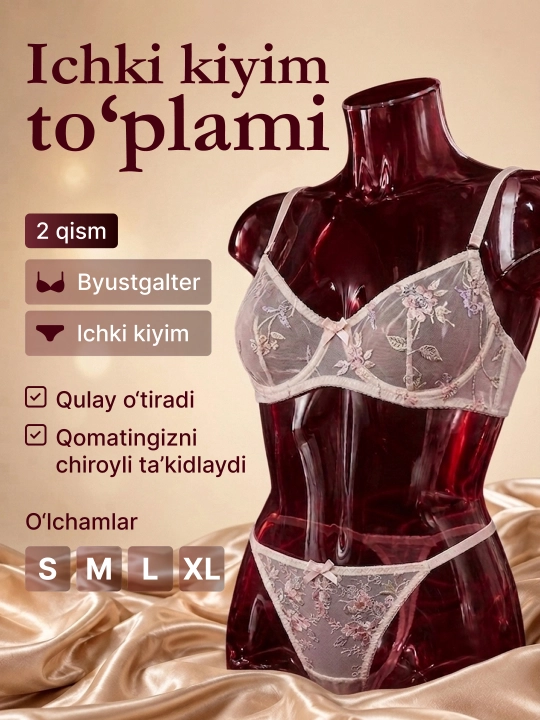 Женский прозрачный кружевной комплект нижнего белья – S–XL - 