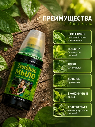 Yashil sovun, 250 ml, o‘simliklar uchun, zararkunandalarga qarshi konsentrat