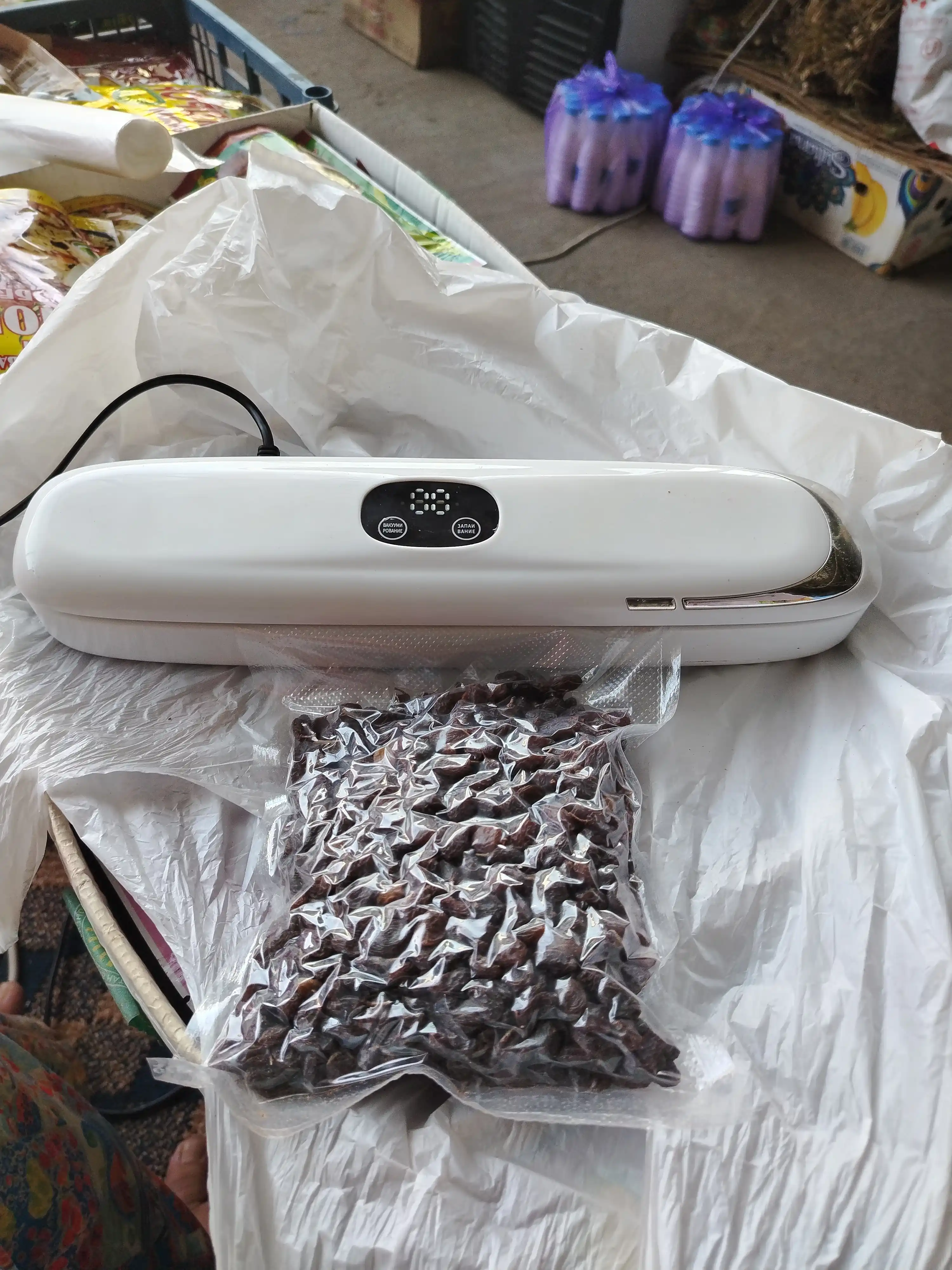 Vakum apparat + vakumli paket, vakuumli qadoqlash mashinasi, vakumator mahsulotlar uchun