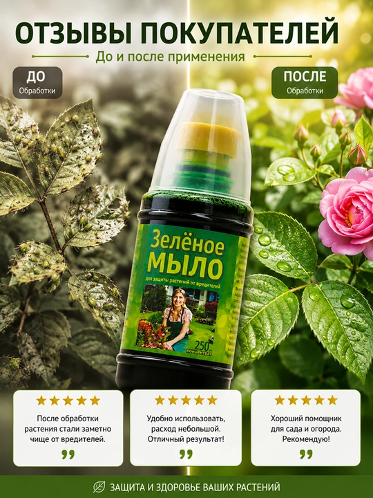 Yashil sovun, 250 ml, o‘simliklar uchun, zararkunandalarga qarshi konsentrat