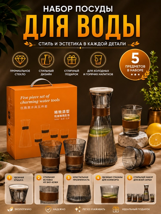 Стеклянный набор для воды и напитков, набор стеклянных графинов