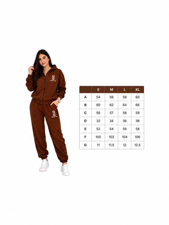 Ayollar sport kostyumi hudi-shim, kostyum oversize jigarrang, kuz-qish, kundalik