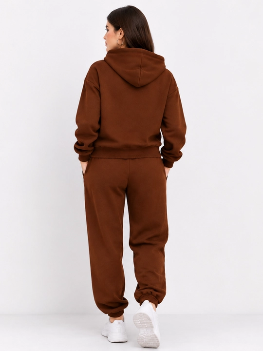 Ayollar sport kostyumi hudi-shim, kostyum oversize jigarrang, kuz-qish, kundalik