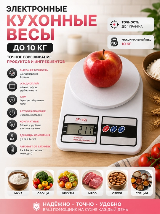 Электронные кухонные весы до 10 кг