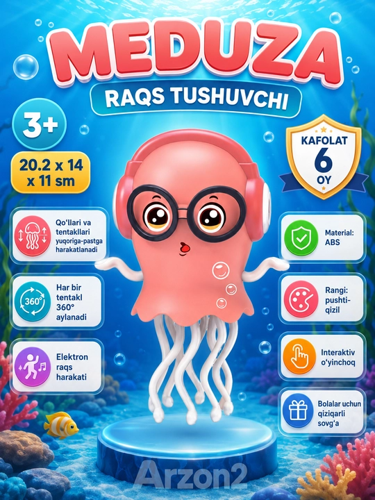 Sehrli raqs qiluvchi meduza ko‘zoynakda — musiqa va yorug‘likli o‘yinchoq 3+ - 