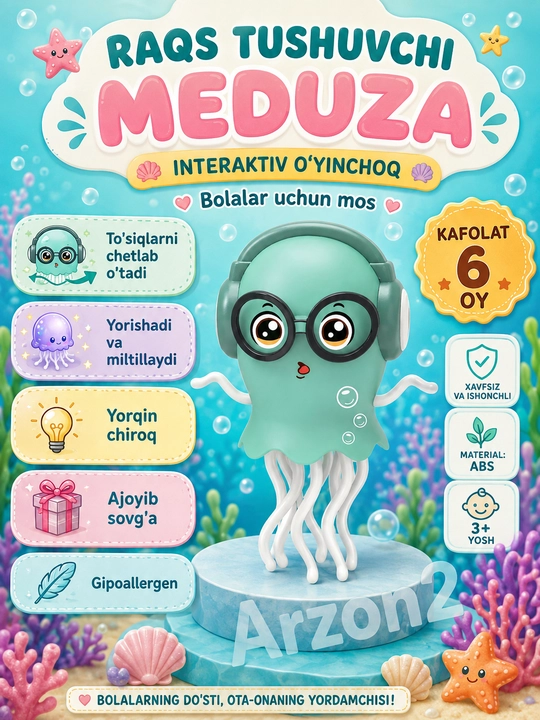 Sehrli raqs qiluvchi meduza ko‘zoynakda — musiqa va yorug‘likli o‘yinchoq 3+ - 