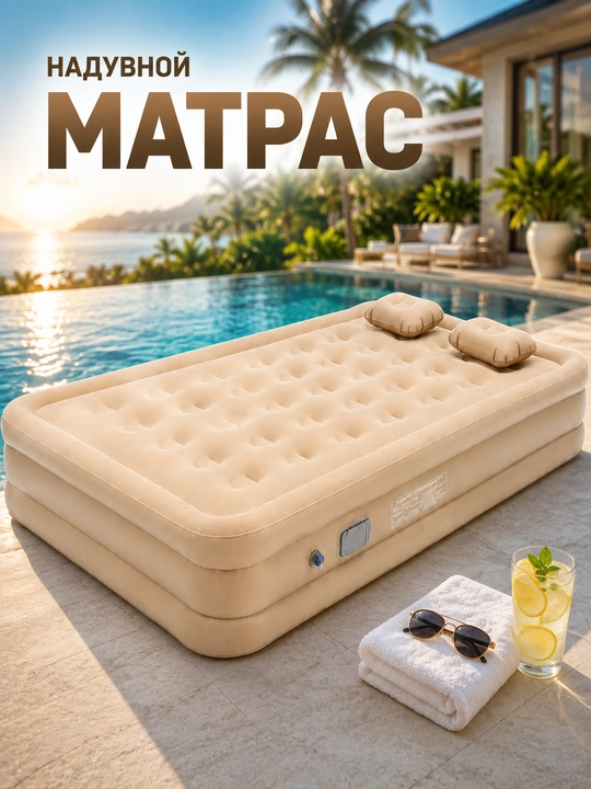 2 kishilik avtomatik havo matrasi 200×150×40 sm, elektr nasosli - 