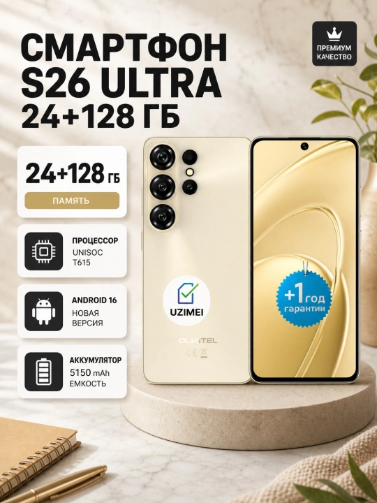 Смартфон S26 Ultra Oukitel, Экран ips-120гц, C26 24GB Ram/ 128GB ROM