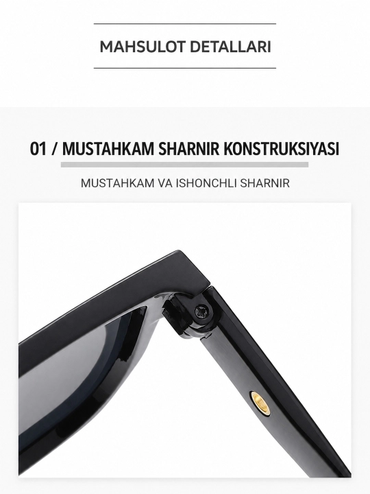 Ayollar uchun katta kvadrat ramkali qora quyosh ko‘zoynagi