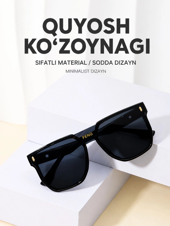Ayollar uchun katta kvadrat ramkali qora quyosh ko‘zoynagi