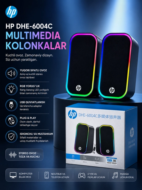 Kompyuter multimedia karnaylari HP DHE-6004C RGB yorug‘likli USB stereo - 