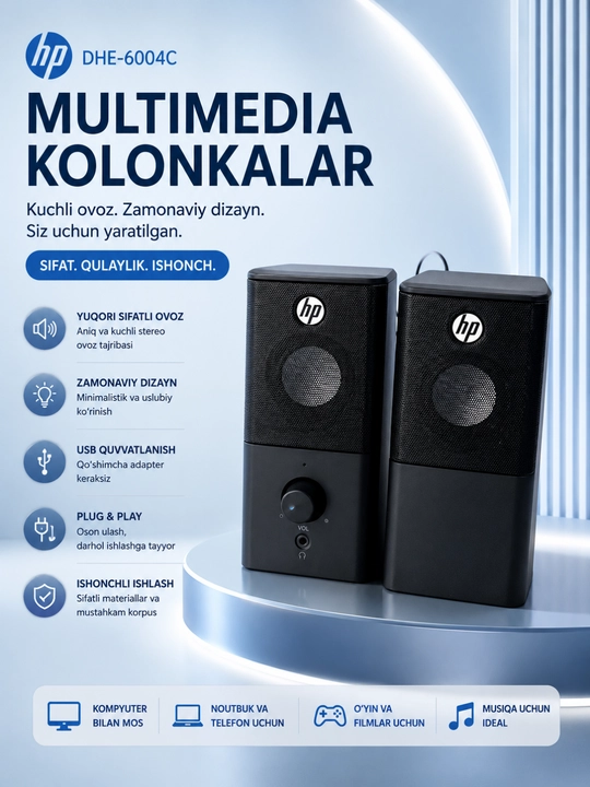 Kompyuter va noutbuk uchun HP DHS-2101 USB 12W multimedia stereokarnaylari - 
