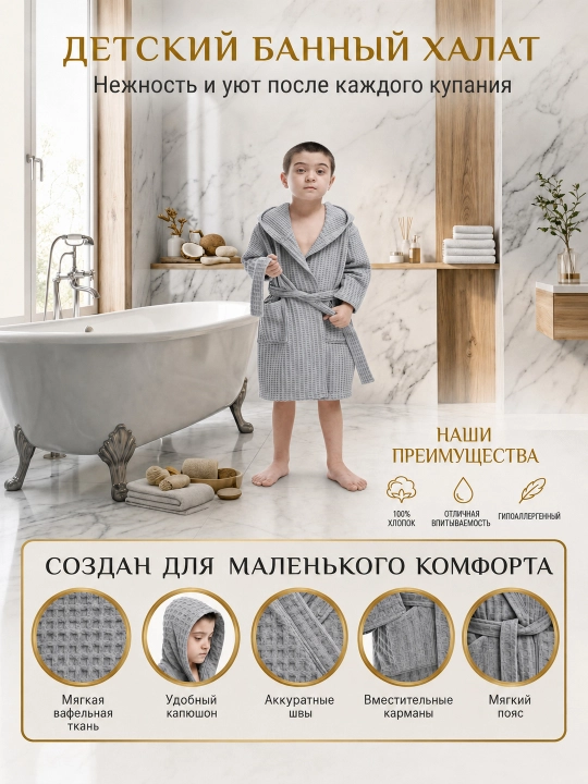 Qizlar va o‘g‘il bolalar uchun bolalar vafli xalati "Lider Tekstil" - 
