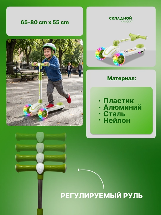 Самокат для детей Самокат для девочек Самокат. Подарочный самокат с подсветкой колес