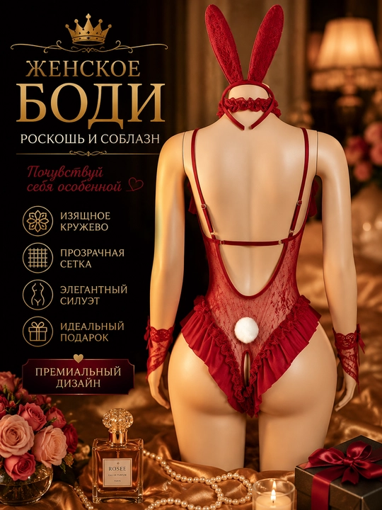 Пеньюар для женщин, костюм боди заяц, нижнее бельё, кружевные