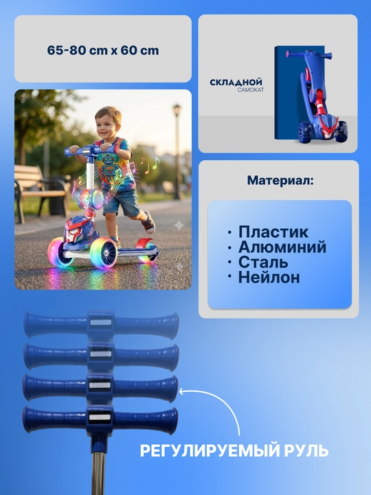 Самокат для детей Самокат для девочек Самокат. Подарочный самокат с подсветкой колес