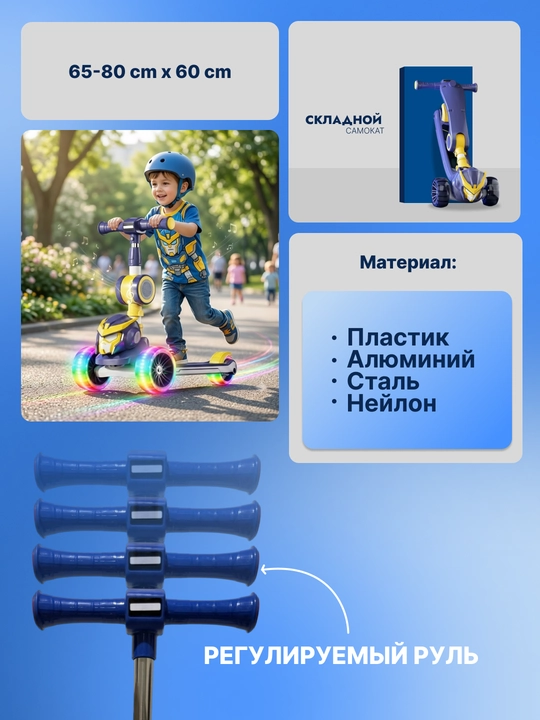 Самокат для детей Самокат для девочек Самокат. Подарочный самокат с подсветкой колес