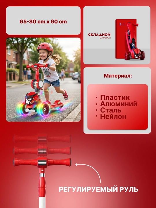 Самокат для детей Самокат для девочек Самокат. Подарочный самокат с подсветкой колес
