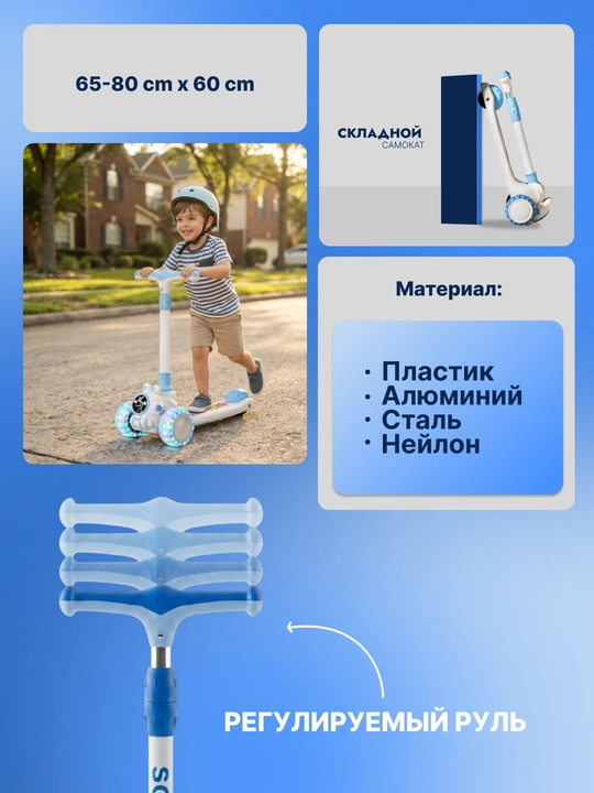 Самокат для детей Самокат для девочек Самокат. Подарочный самокат с подсветкой колес