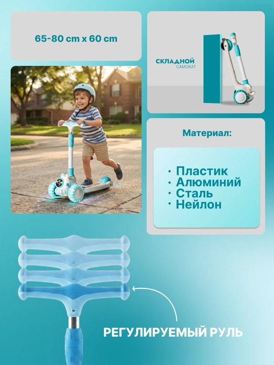 Самокат для детей Самокат для девочек Самокат. Подарочный самокат с подсветкой колес