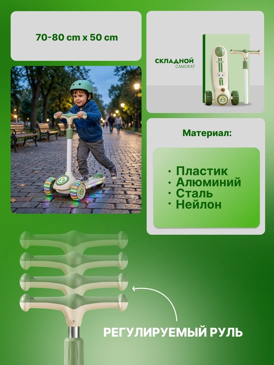 Самокат для детей Самокат для девочек Самокат. Подарочный самокат с подсветкой колес