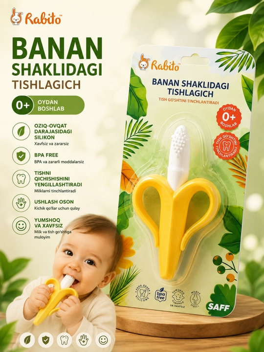 Banan o‘yuvchi moslama, tish o‘yuvchi moslama, milk uqalagich, o‘yuvchi o‘yinchoq - 