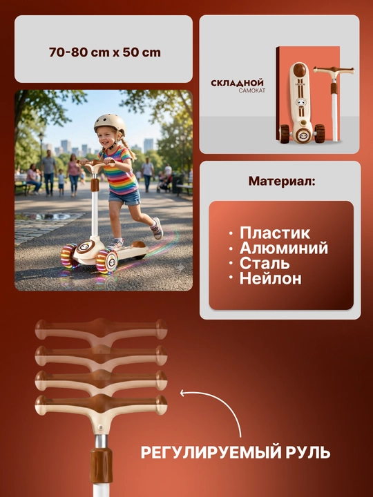 Самокат для детей Самокат для девочек Самокат. Подарочный самокат с подсветкой колес