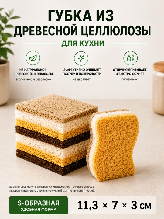 Набор кухонных губок из древесной целлюлозы, 2 шт., экологичные, для мытья посуды - 