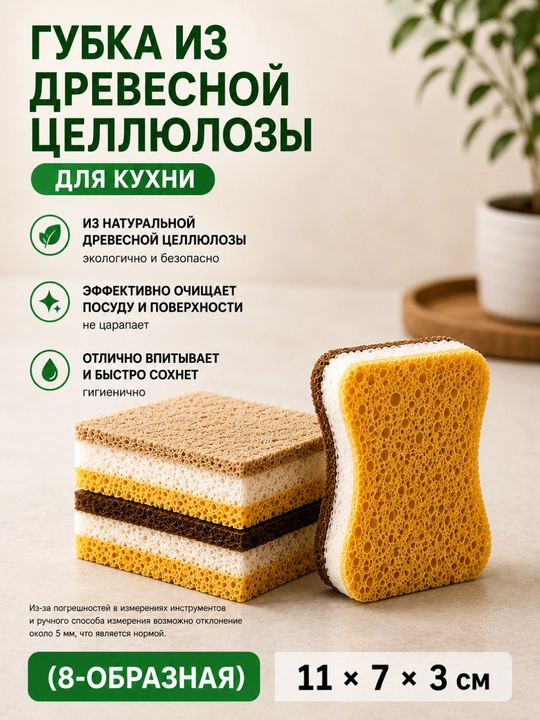 Набор кухонных губок из древесной целлюлозы, 2 шт., экологичные, для мытья посуды - 