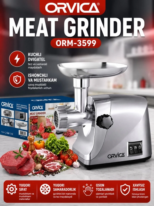 Мясорубка ORVICA ORM-3599, электрическая мясорубка, 3600 Вт - 