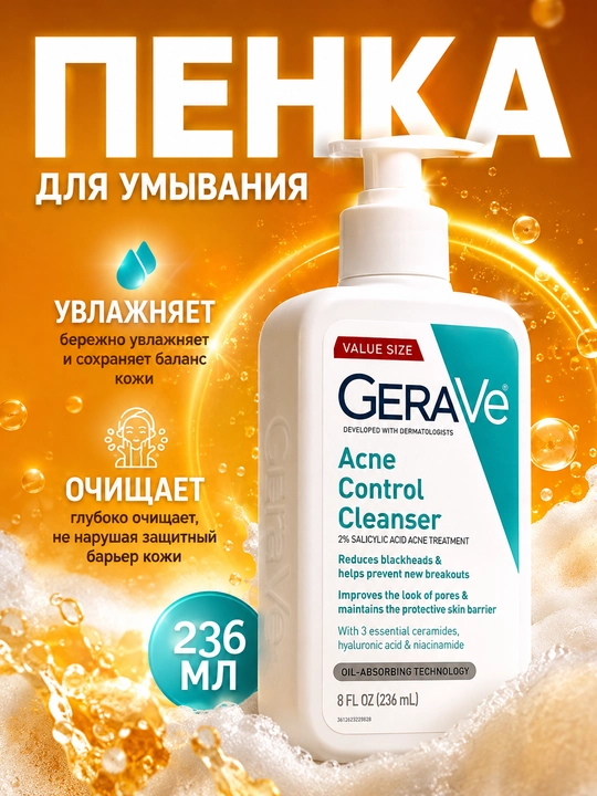 Пенка для умывания Acne Control Cleanser от угрей и акне, для жирной кожи - 