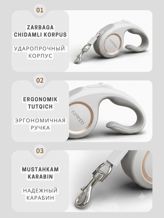 Avtomatik tasma-ruletka Kimpets, 360° chalkashmaydigan lenta bilan