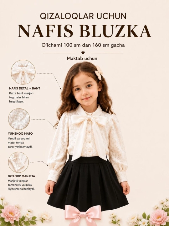 Qizlar uchun maktab bluzkasi, bluzka, maktab uchun, qizlar uchun bluzka - 