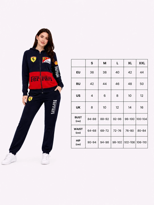Ferrari uslubidagi ayollar sport kostyumi kapyushonli kundalik trening komplekti