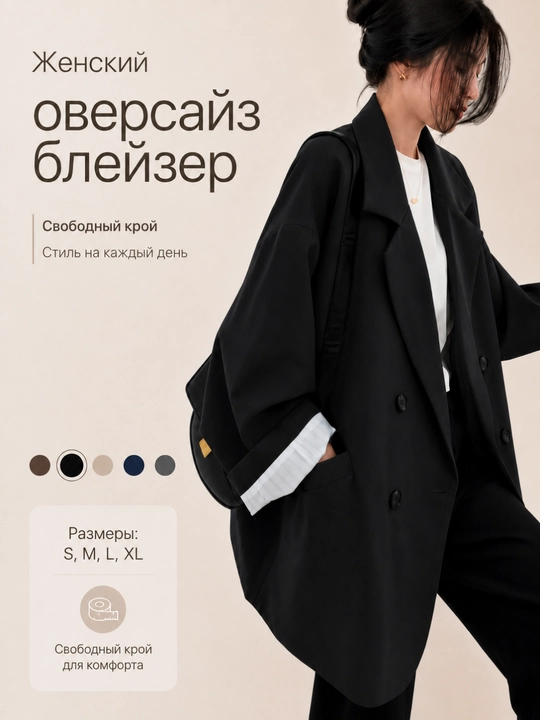 Ayollar uchun oversayz pidjak-bleyzer, ikki bortli, erkin bichim, S–XL - 