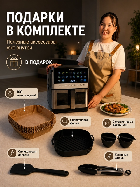 Аэрогриль, фритюрница для готовки без масла 8,5 литр, 20 программ, 2100вт для ПП кухни