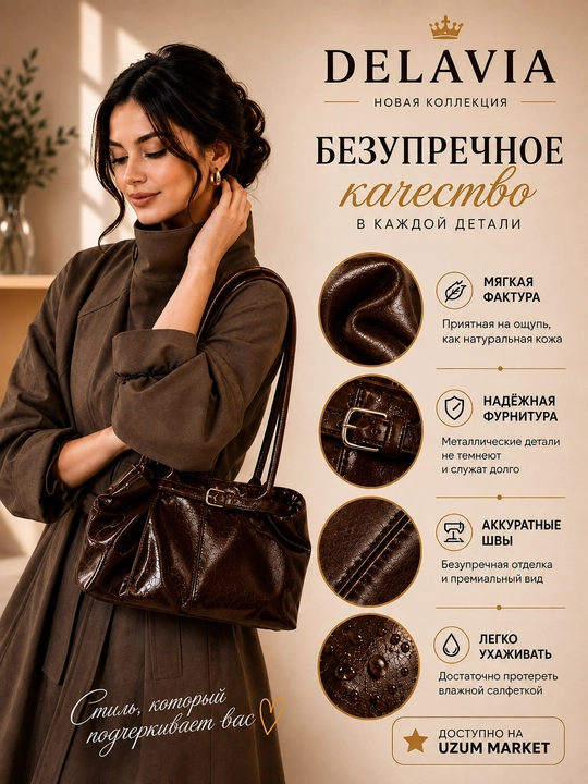 Katta ayollar sumkasi, yelkaga osiladigan eko charm