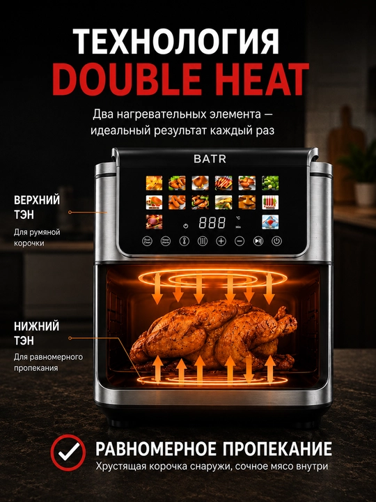 Aerogril yog‘siz pishirish uchun qovurgich 8,5 litrli elektr pech, 20 dasturli, 2100v