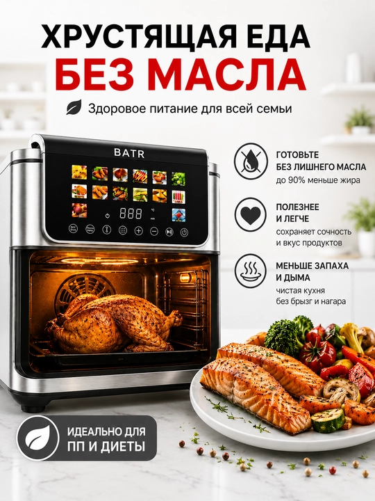 Aerogril yog‘siz pishirish uchun qovurgich 8,5 litrli elektr pech, 20 dasturli, 2100v